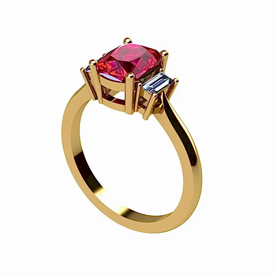 Jeska Ruby and Baguettes Diamond Engagement Ring